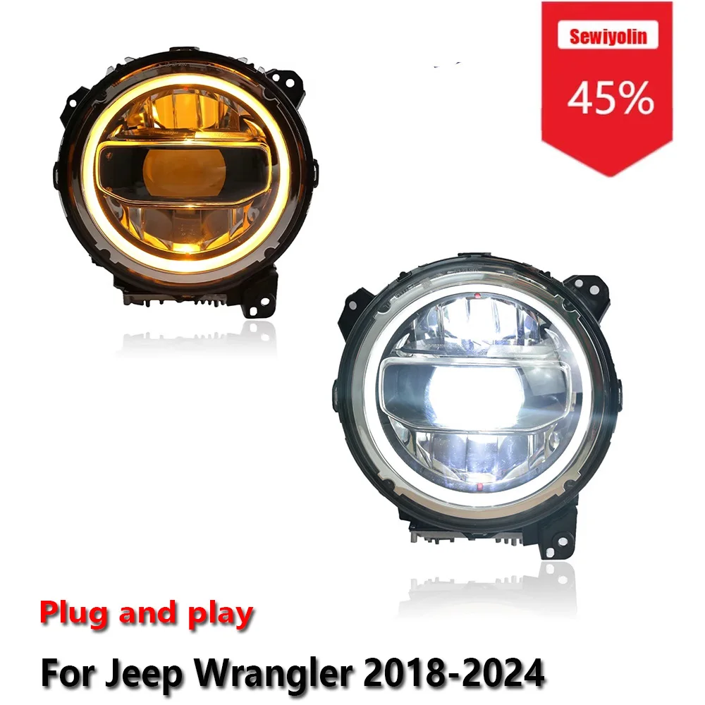 Фото Sewiyolin автомобильные светодиодные обновленные аксессуары для фар для Jeep Wrangler 2018-2024 DRL тормозной указатель поворота Plug and Play №1