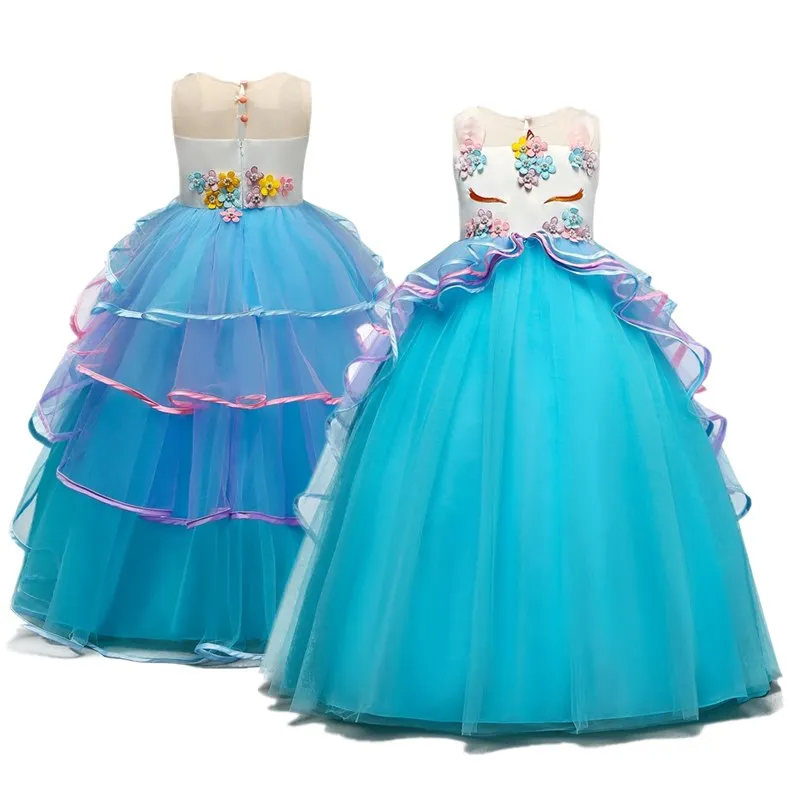 Детское платье принцессы с единорогом Радужное в несколько рядов - купить по