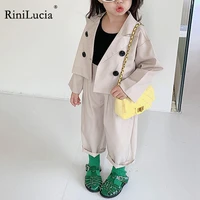 rinilucia 2022 new kids girls summer clothes sets baby elegant suits lapel t shirt tops pants 2pcs outfits boys clothing 0 6y