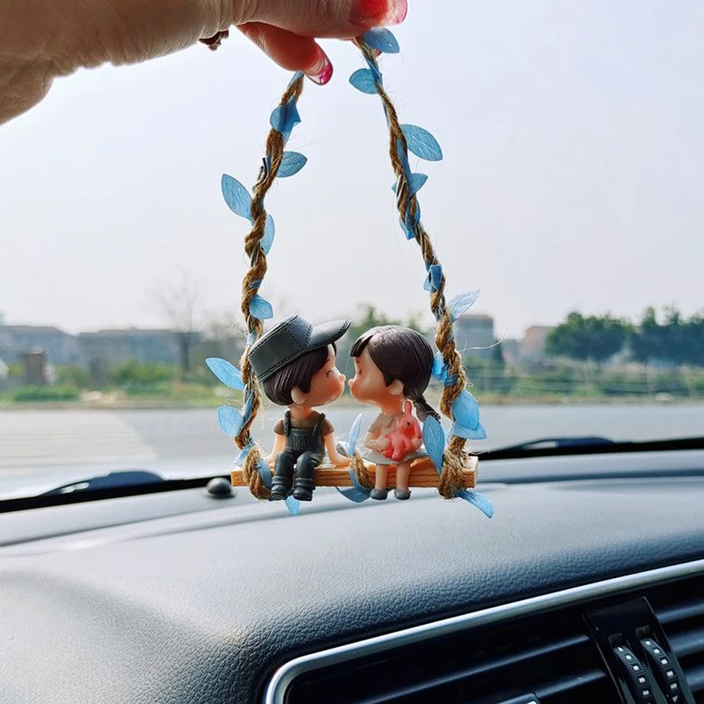 

Universal Cute Couple Ornament Rearview Mirror Cute Couple On Swing Interior Dashboard Decor Lovely Ornament PVC Sweet Lovely