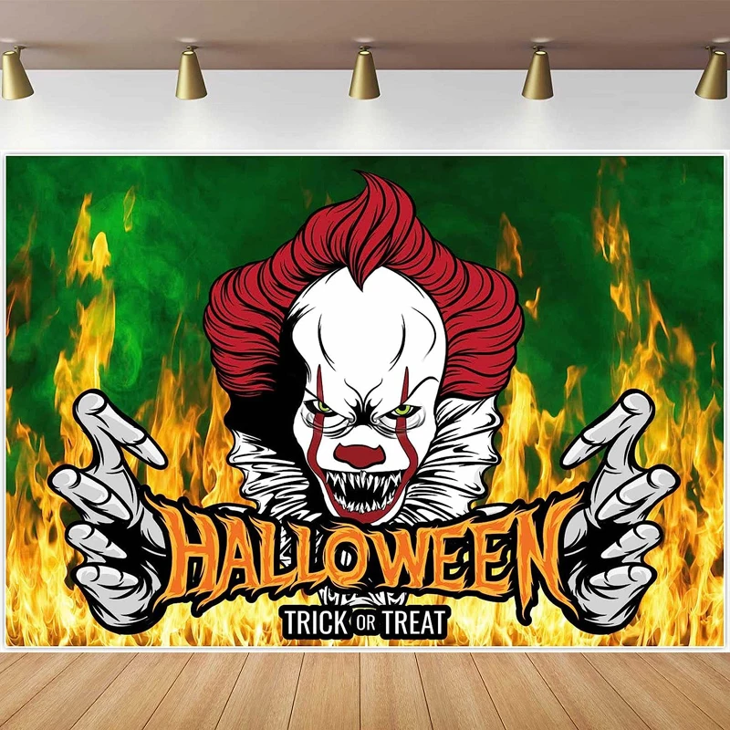 

Halloween Clown Circus Party Photography Backdrop Horror Giant Evil Monster Theme Banner Birthday Background Scary Kids Decor