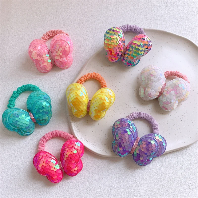 

Новые корейские милые аксессуары для волос для девочек в стиле принцессы для конского хвоста детские милые красочные блестки бабочки для маленьких кишечков круглые волосы