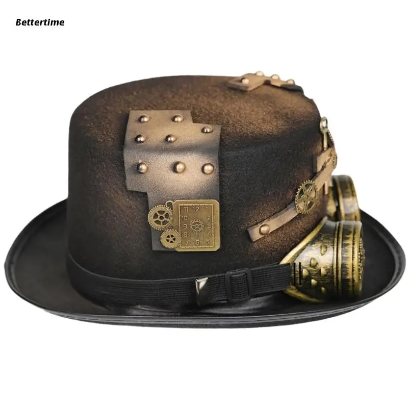 

B36D Steampunk Men Hat With Goggles Vintage Jazz Hat Gay Top Hat Gothic Steampunk Top Hat Halloween Masquerade Costume Party