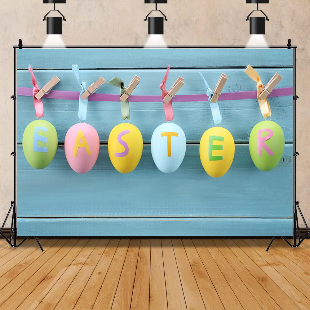 

SHENGYONGBAO Easter Day Photography Backdrop Props Flowers Easter Egg Wood Board Photo Studio Background EAST-01