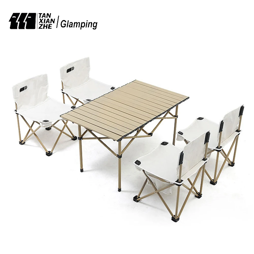 

TANXIANZHE Portable Camping Table with Folding Chairs Aluminium Alloy Outdoor Picnic Table Waterproof Ultra-light Durable Desk