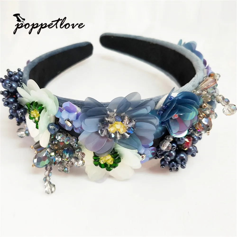 

Austria Crystal Headbands Luxury Flowers beaded Hairbands Girl Grade Bridal Rhinestone Hair Accessory Headwear Mother Gift