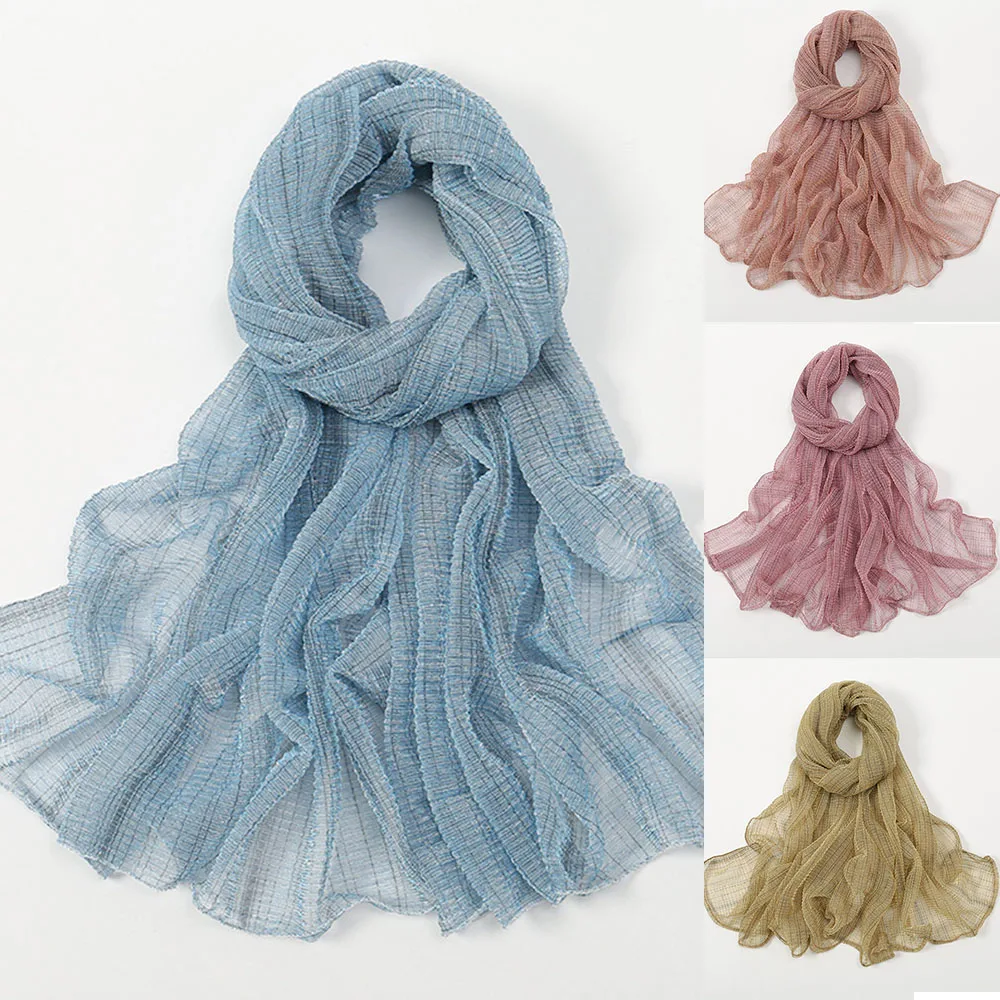 

Women Islamic Turban Headscarf Bright Gold Silk Scarf Sunscreen Long Shawls Solid Color Muslim Hijabs Glitter Thin Scarves