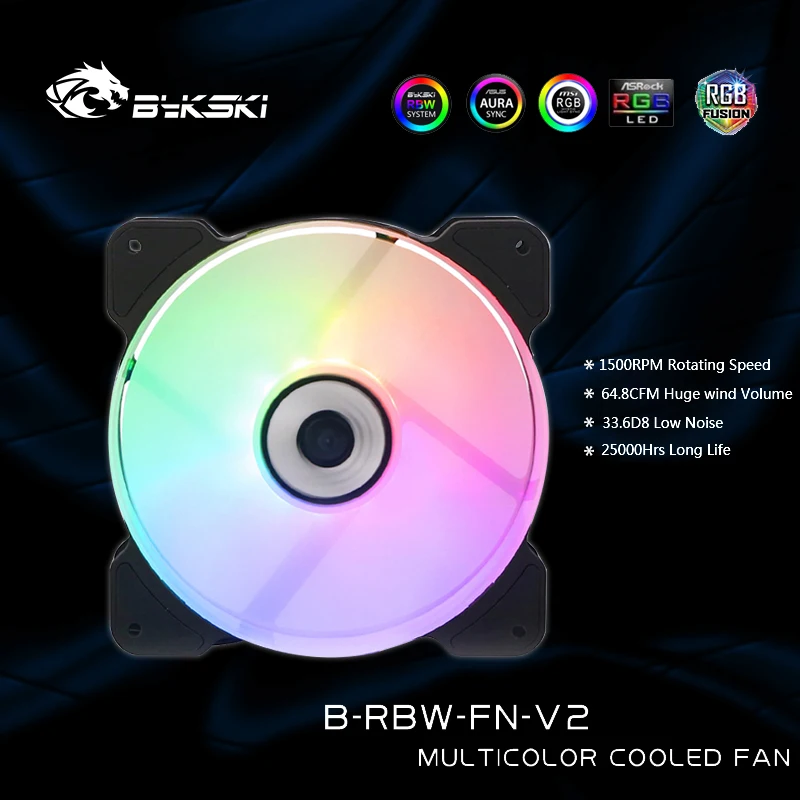 

Bykski B-RBW-FN-V2 RGB PC Case Cooling Fans 5V 3PIN Mute 120x120x25MM,PC Radiator Fan 12CM,64.8 CFM/1500 RPM