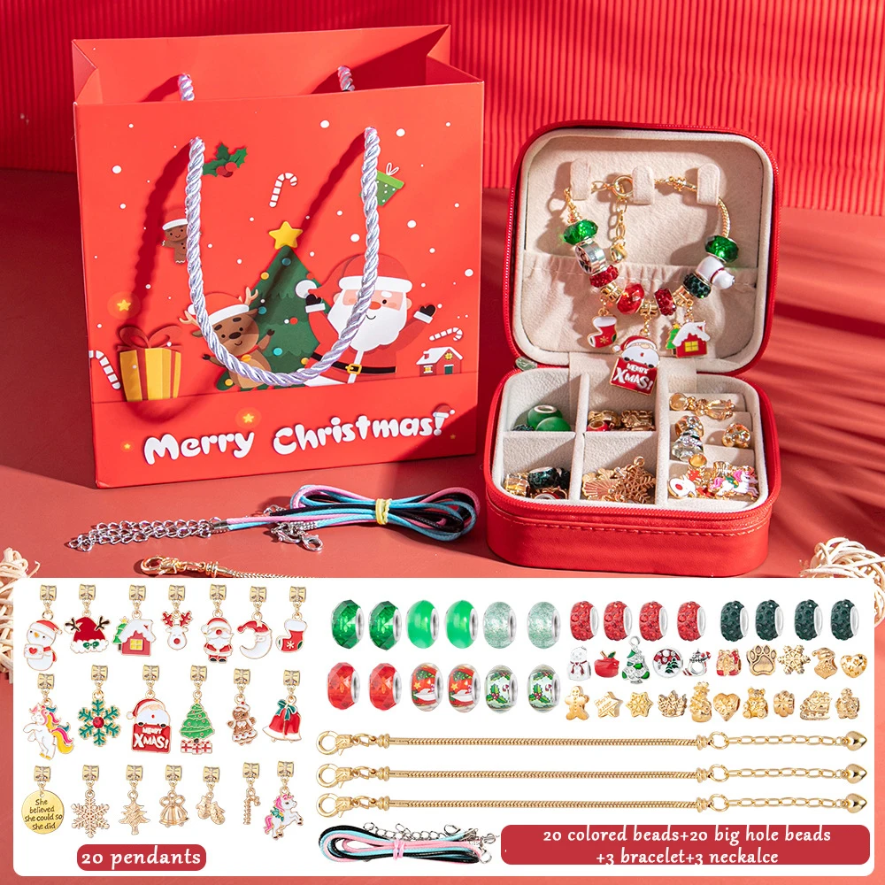 

Hot selling Christmas Advent Calendar Children's Xmas DIY Bracelet Making Set Santa Claus Elk 24 Countdown Calendar Girl's Gift