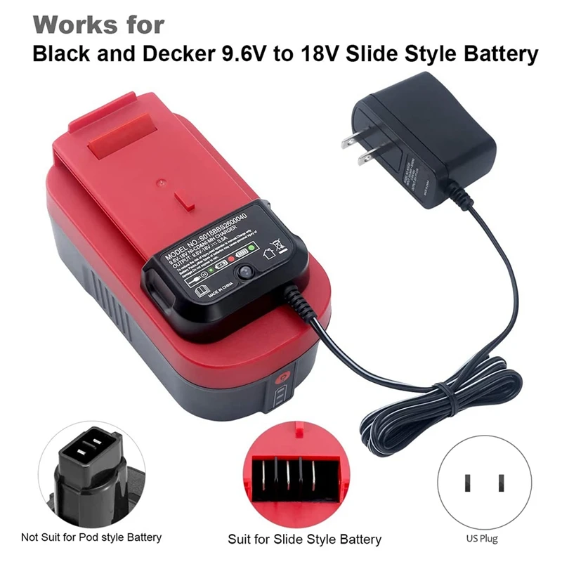 Заменитель зарядного устройства Spot Goods для аккумулятора Black & Decker 9.6V-18V A12 A12-X HPB18 HPB14 HPB12 HPB96 NI-CD NI-MH US Plug.