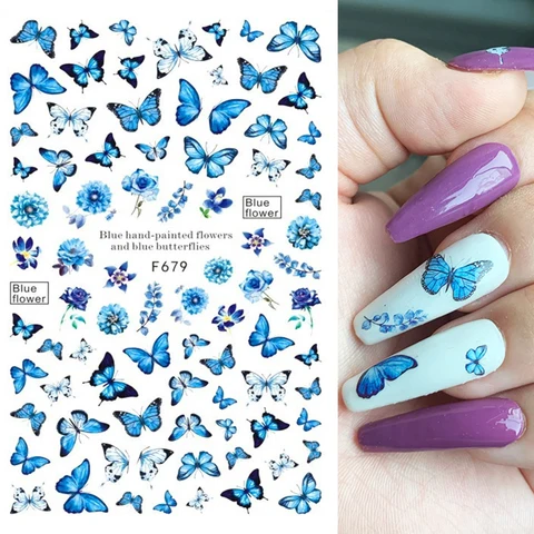Novo design de unhas de luxo colorido adesivo de unhas de borboleta 3d frutas florais arte deslizante geométrico de arte de arte de unhas de acesso