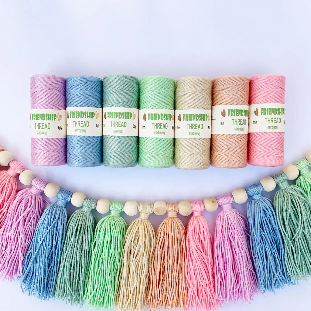 1mm X 60m Cotton Rope Colorful Twine Macrame Cord String Thread Hangs Rope Hand Strap Cotton Rope Diy Home Wedding Accessories