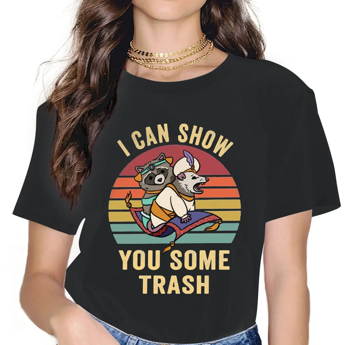 

I Can Show You Some Trash Essential Women Tshirts Opossum Mouse Animal Gothic Vintage Female Clothing Large Cotton Graphic