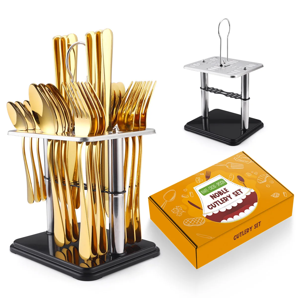 

Gold Cutlery Tableware 24 PCS Stainless Steel Knife Fork Spoon Dinnerware Set Luxury Kitchen Device Sets Zero Waste Gift Box