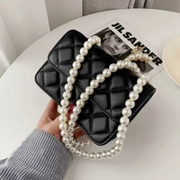 fashion plaid women shoulder bags 2022 pearl chain designer handbags and purses mini pu leather female crossbody bag brand totes
