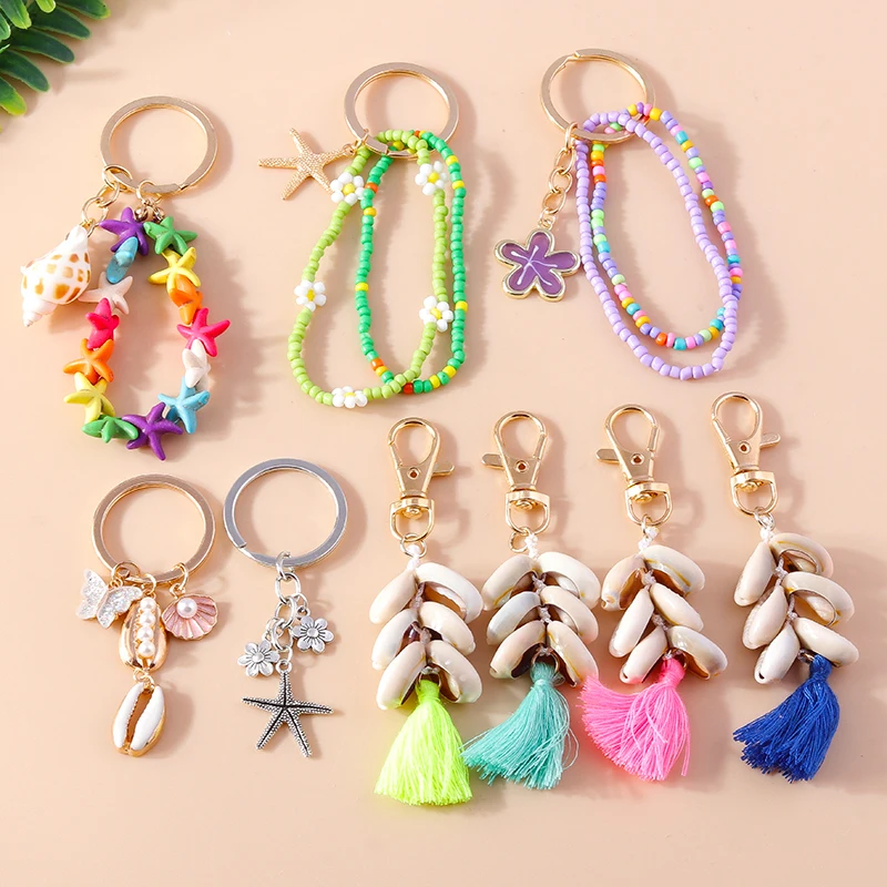 

Cute Keychains Summer Beach Starfish Shell Charms Keyrings Souvenir Gifts for Women Men Car Key Handbag Pendants Key Chains