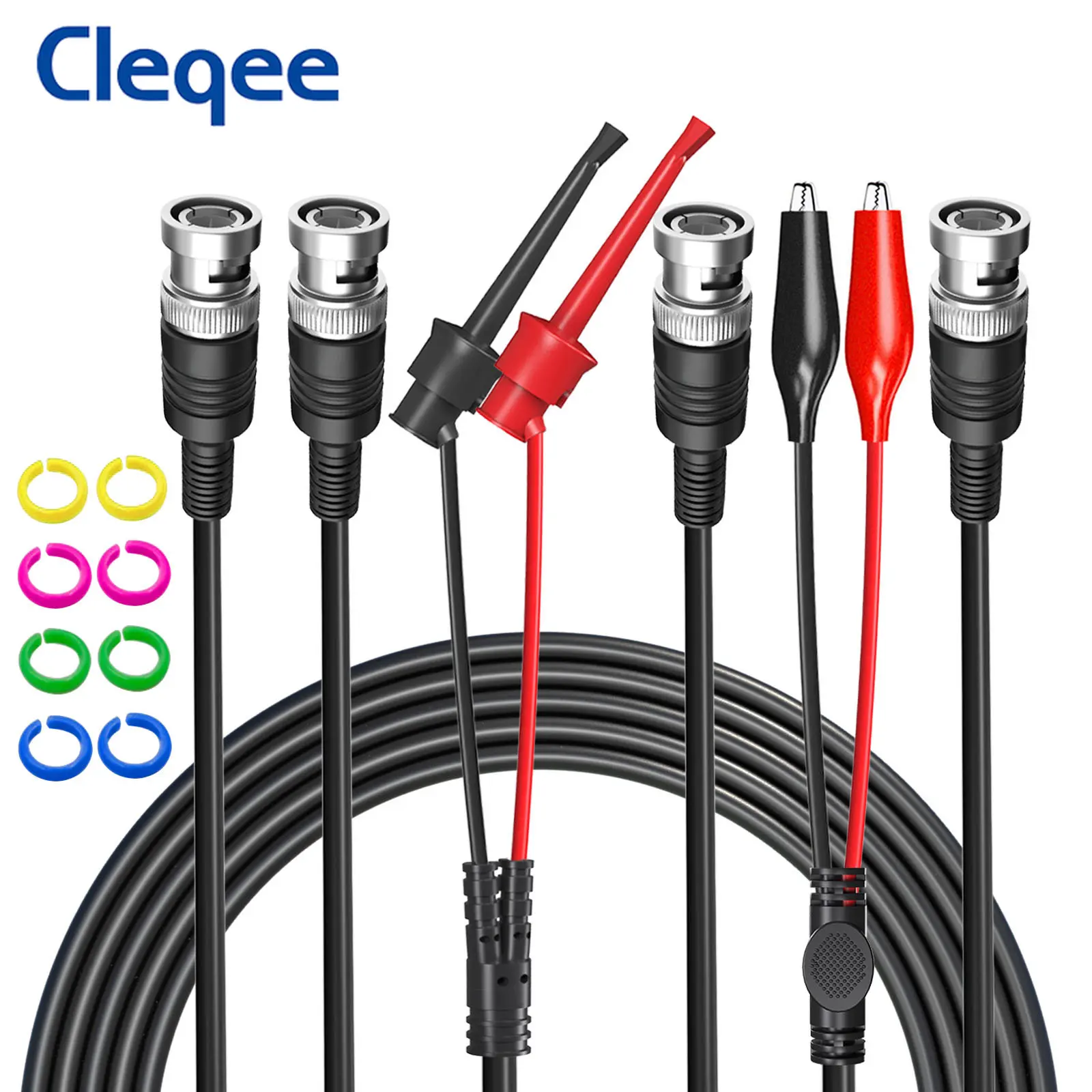 

Cleqee P1260 3pcs/set BNC Coaxial Cable Test Lead Kit BNC to BNC & Alligator Clips &Test Hook Clip Test Lead with Color Rings