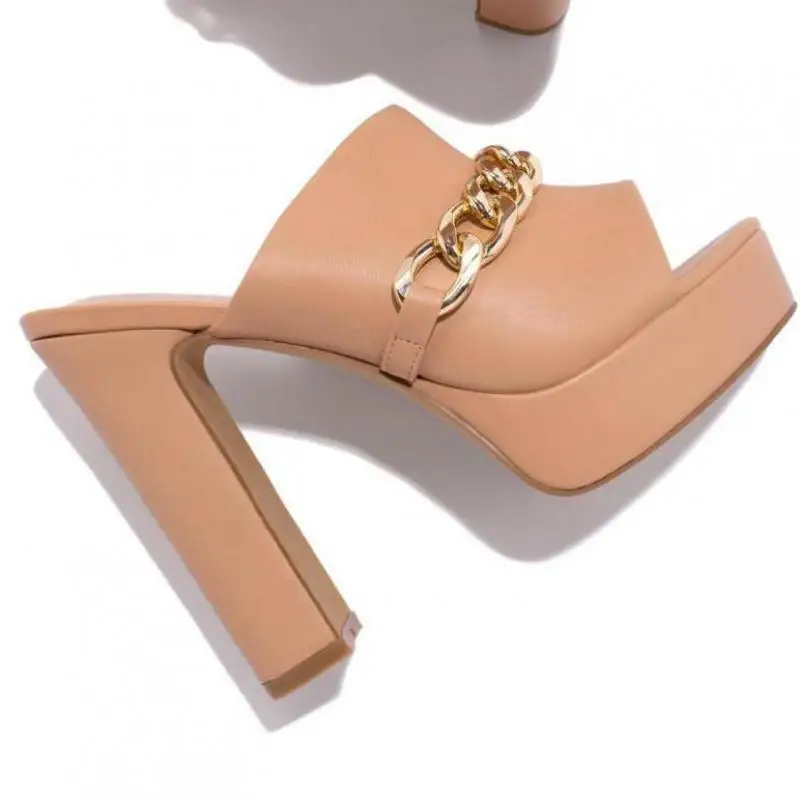 TGHDOF 2022 Summer Slippers New Sexy High Heels Platform Shoes Open Toe Chain European Party Shoes Women Slippers Large Size 43