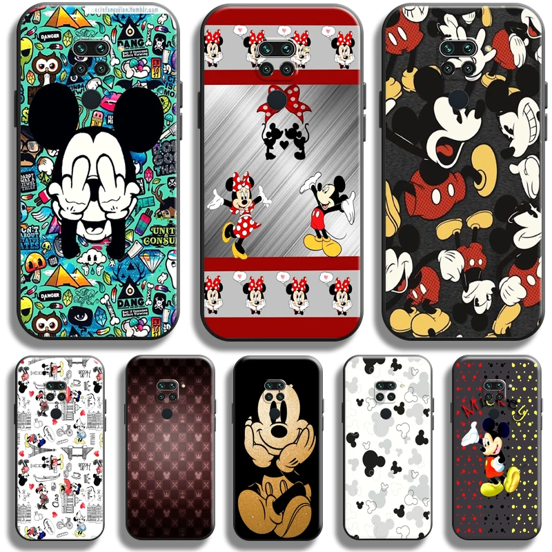 

Mickey Minnie Mouse For Xiaomi Redmi Note 9 Pro Redmi Note 9 9T 5G Phone Case Black Liquid Silicon Back Coque Carcasa Funda