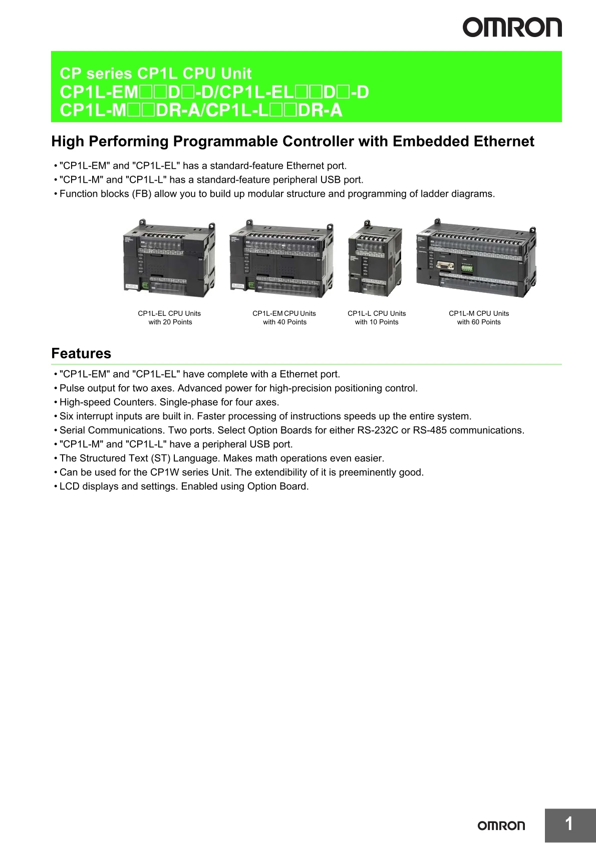 Программируемые контроллеры Omron PLC CP1L-EM30DR-D, CP1L-EM30DT1-D, CP1L-EM30DT-D, CP1L-EM40DR-D, CP1L-EM40DT1-D, CP1L-EM40DT-D (art.: 3920db718eb86) - 3920db718eb86
