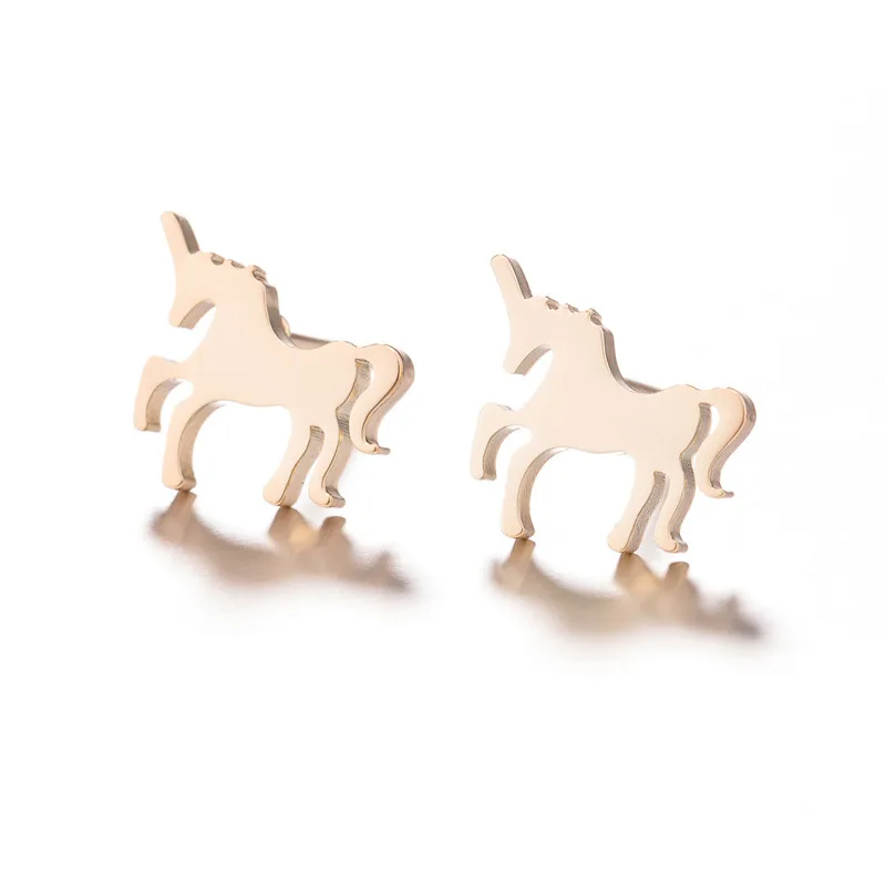Изящные серьги-гвоздики из нержавеющей стали с изображением лошади единорога