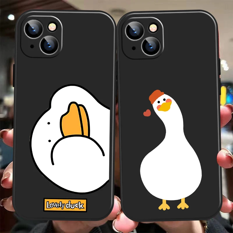 

Cute Call Duck For iPhone 13 12 11 Pro Max 12 13 Mini X XR XS Max 6 6S 7 8 Plus Phone Case Back Funda Soft Black Coque