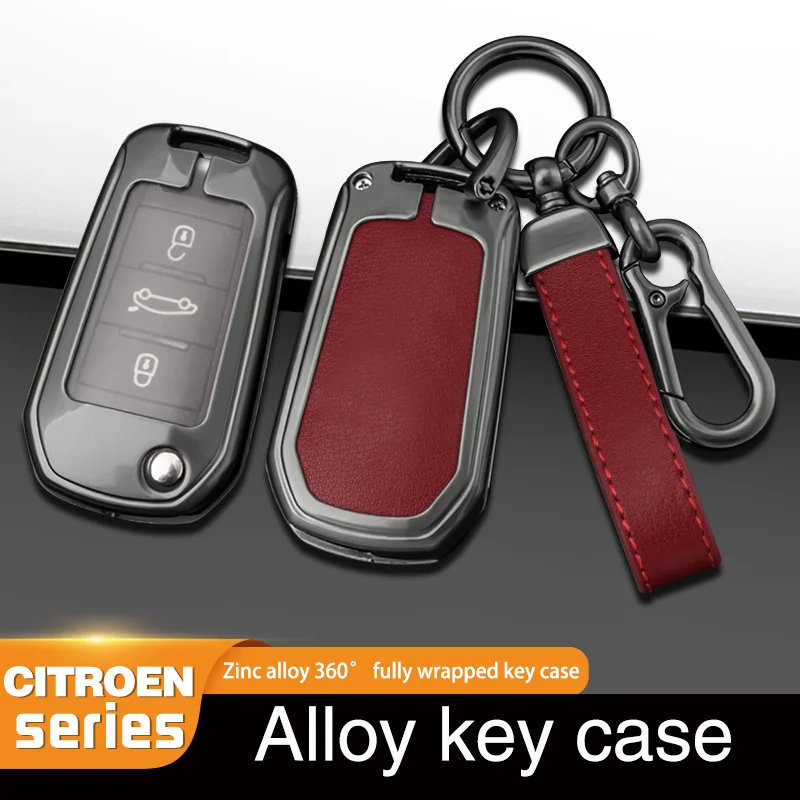 

Fashion Metal Leather Car Remote Key Case Cover Shell For Citroen C1 C2 C3 C4 C5 CACTUS C8 For Peugeot 208 107 206 306 307 RCZ