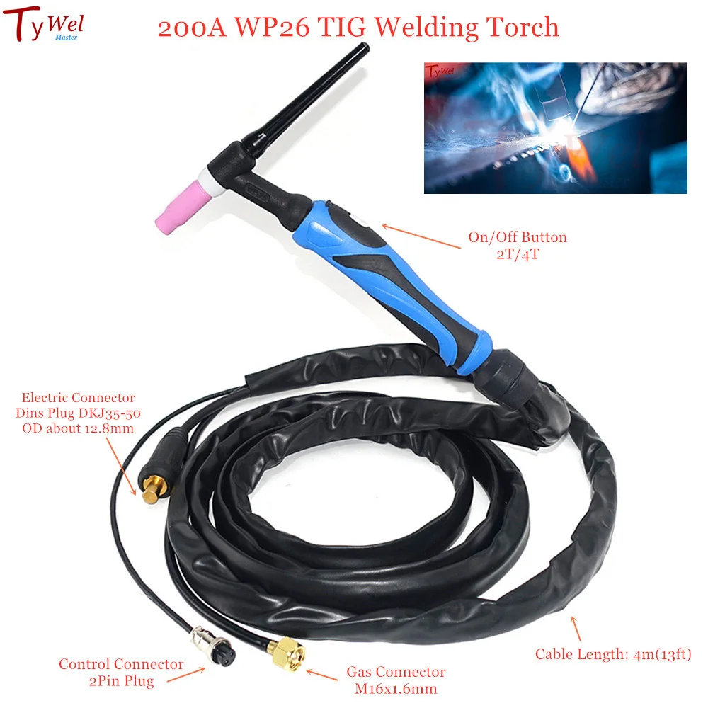 TIG Torch WP26 4m 13ft GTAW Gas Tungsten Arc Welding Gun WP-26 Argon Air Cooled TIG Welding Torch