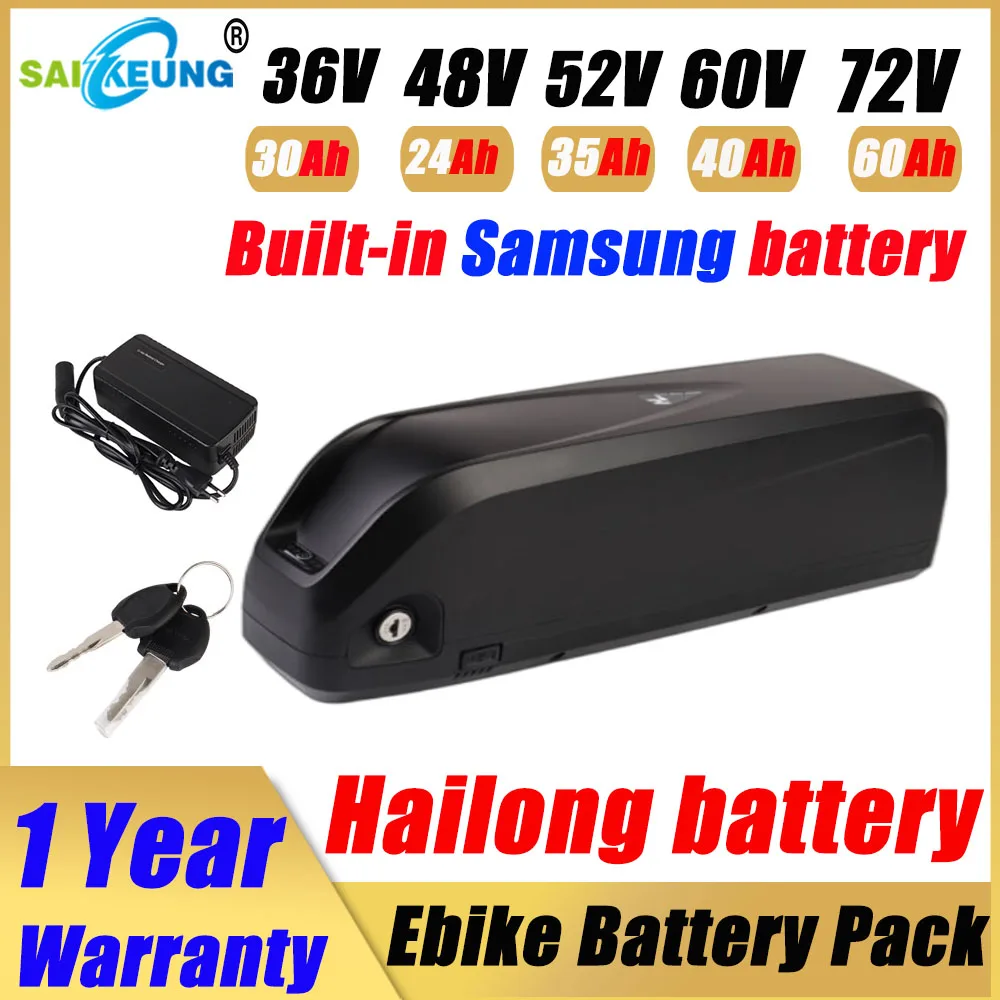 60V Hailong 72V 36V Rechargeable 48V Electric Bike 52v Battery Samsung 20/23/24/25/30/35/40/50/60ah Scooter Lithium Battery Pack
