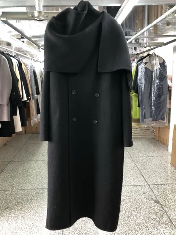 Кашемировое шерстяное пальто DNBS, модная длинная двубортная куртка с шарфом и воротником для женщин, 2024, осенне-зимняя новая коллекция