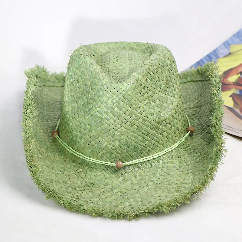 Grass green Cowboy Hats Men's and women's cowboy straw hat monochrome felt hat large brim outdoor beach rider hat  шляпа женская