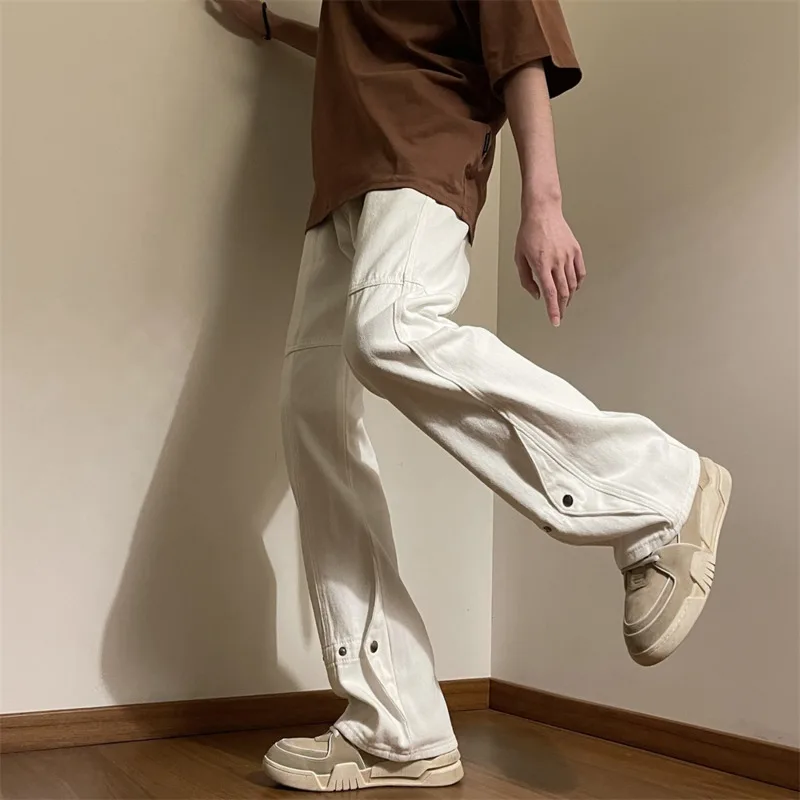 White Black Jeans Men Slim Fit Fashion Casual Straight Jeans Men Japanese Streetwear Hip-hop Denim Pants Mens Trousers M-2XL