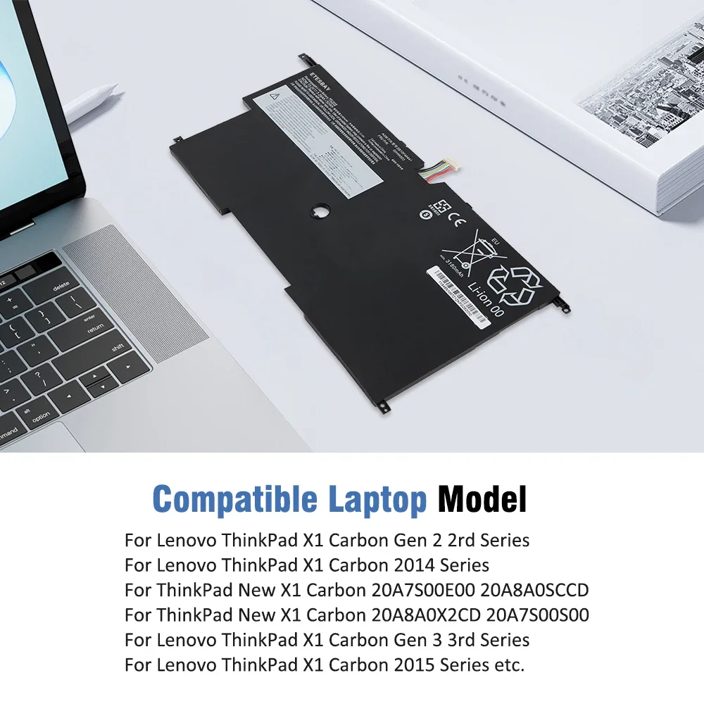 Фото ETESBAY 00HW003 SB10F46441 45N1700 Аккумулятор для ноутбука Lenovo ThinkPad X1 Carbon Gen3 2015 X1 Carbon 2014 Gen2 00HW002 №3