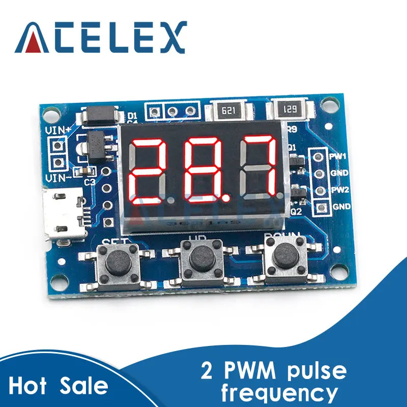 

DC 5-30V Micro USB 5V Power Independent PWM Signal Generator 2 Channel Dual Way Digital LED Duty Cycle Pulse Frequency Board