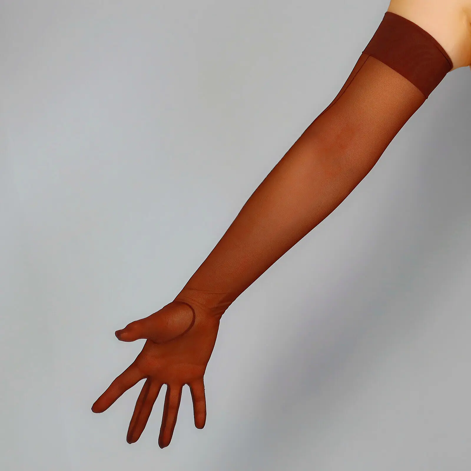 Коричневые перчатки со швом сзади длиной 28 дюймов 70 см эластичные полупрозрачные