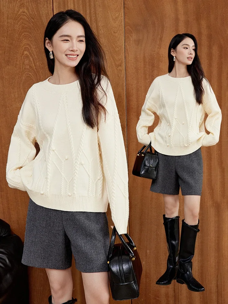 SENTUBILA простые вязаные пуловеры женские повседневные прямые с круглым вырезом и