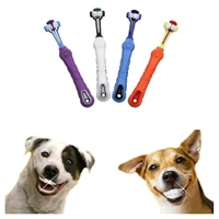 cat dog tooth cleaning brush pet supplies pet toothbrush three head toothbrush multi angle cleaning teeth care