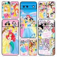 disney cute princess phone case for google pixel 7 6 pro 6a 5a 5 4 4a xl 5g black silicone tpu cover