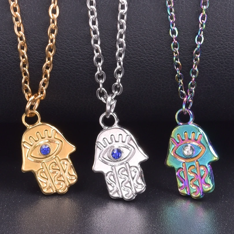 

Stainless Steel Hamsa Hand Of Fatima Pendant Necklace Gold/Silvery Color Turkish Eye Fatima Hand Necklace For Women Men Jewelry