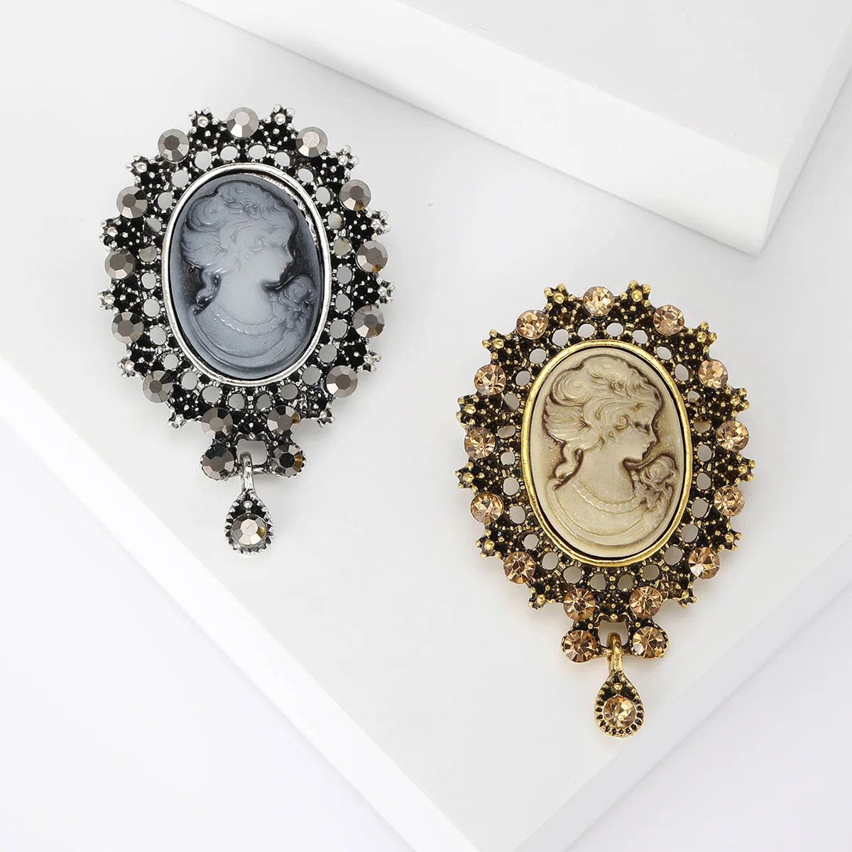 Винтаж камео викторианский стиль Rhinestone свадебная вечеринка женщины кулон брошь