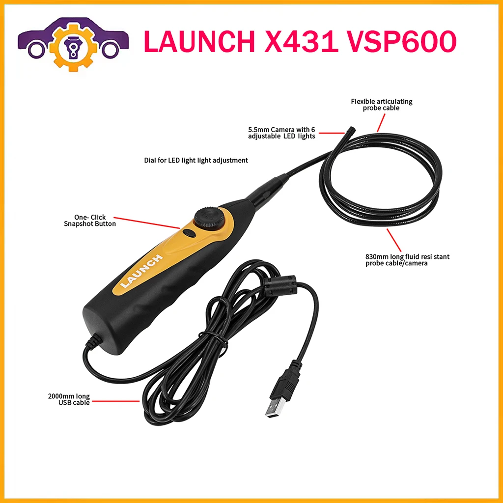 LAUNCH X431 VSP600 VSP-600 USB автомобильная камера-бороскоп 5,5 мм, водонепроницаемая 6 фотоламп VSP600, Видеоскоп для X431 V/PAD V