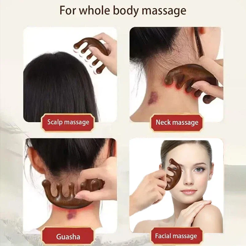 Massage Comb Head Massager Sandalwood Five Tooth Whale Scalp Scraping Body Tool