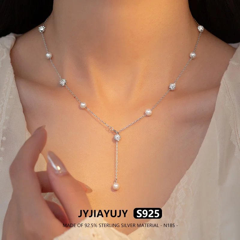 

JYJIAYUJY 100% Whole Original Sterling Silver S925 Necklace 6MM Pearl Zircon In Stock Fashion Jewelry Gift Daily Use N185