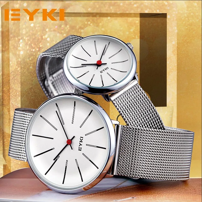 

EYKI Couple Weave Mech Strap Watches Classic Simple Milanese Stainless Steel Men Women Business Watch Japan Movement With Box