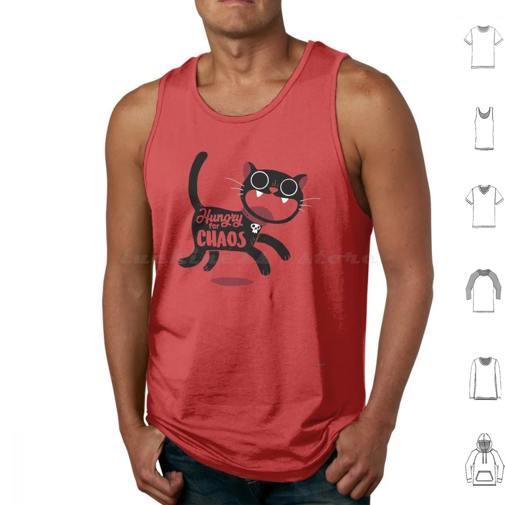 

Hungry For Chaos Tank Tops Print Cotton Cat Cats Kitty Kitten Hungry Food Chaos Happy Type Typography Funny Cute Humor