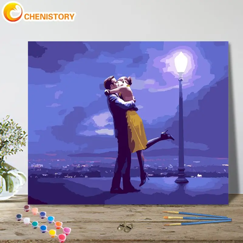 

CHENISTORY Painting By Number Lovers Figure Drawing On Canvas Handpainted Art Pictures By Number Night View Kits Home Decor