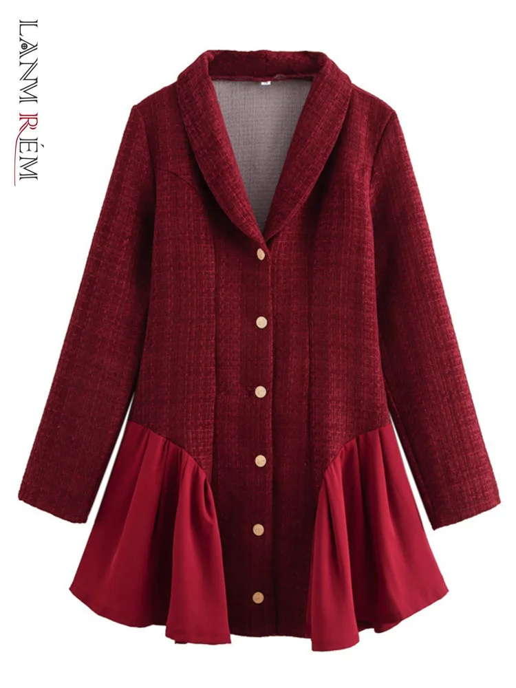 LANMREM 2025 весенний модный блейзер для женщин с лацканами в стиле пэчворк