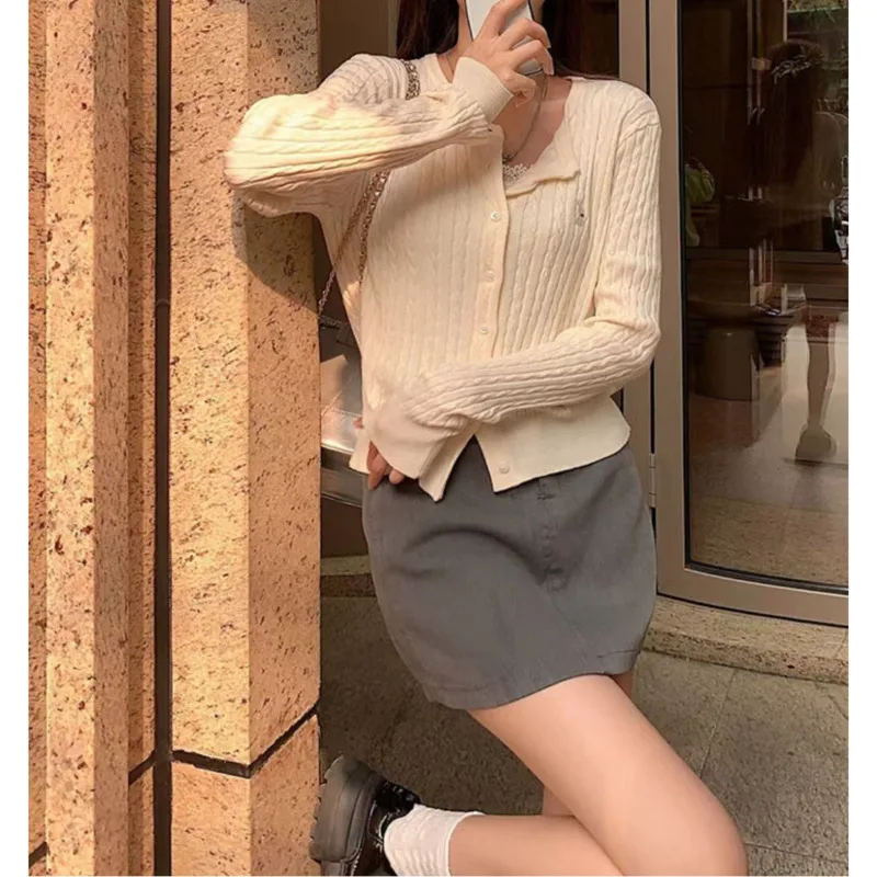 Вязаный кардиган с вышивкой для женщин весенний студенческий стиль ретро-модный