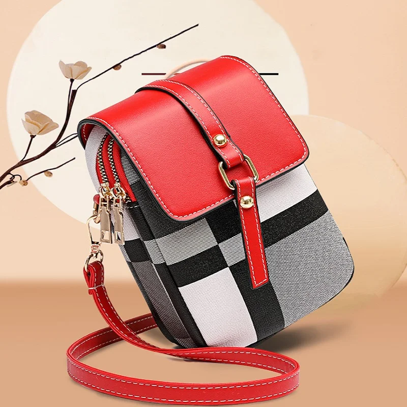 Small Crossbody Leather Phone Bag for Women,Cellphone Shoulder Bags Card Purse Wallet Trend Fashion Plaid Messenger Bag 2022