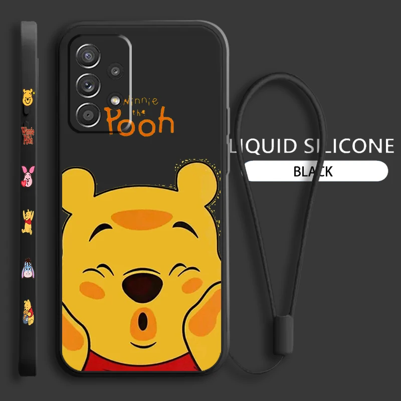 

Mickey Mouse cute For Samsung Galaxy A73 A54 A34 A53 A33 A52 A32 A22 A71 A51 A21S 4G 5G Liquid Left Rope Phone Case Coque Capa
